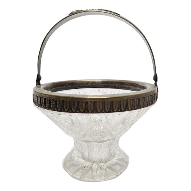 Art Deco Crystal Fruit Basket, Poland, 1930s For Sale