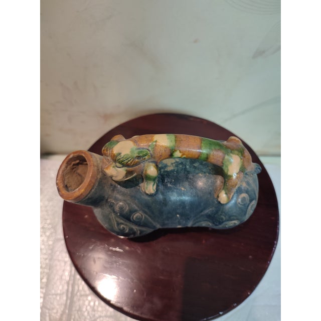 Ceramic Chinese Ceramic Pot Trio-Colored Glazed Pottery Water Pot Hand Carved Tiger Shape For Sale - Image 7 of 9
