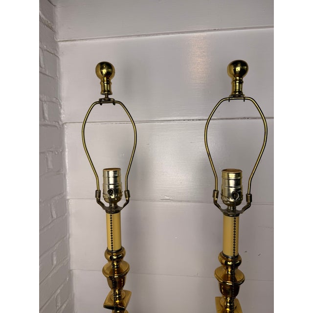 Metal Mid 20th Century Tall Brass Footed Lamps - a Pair For Sale - Image 7 of 13