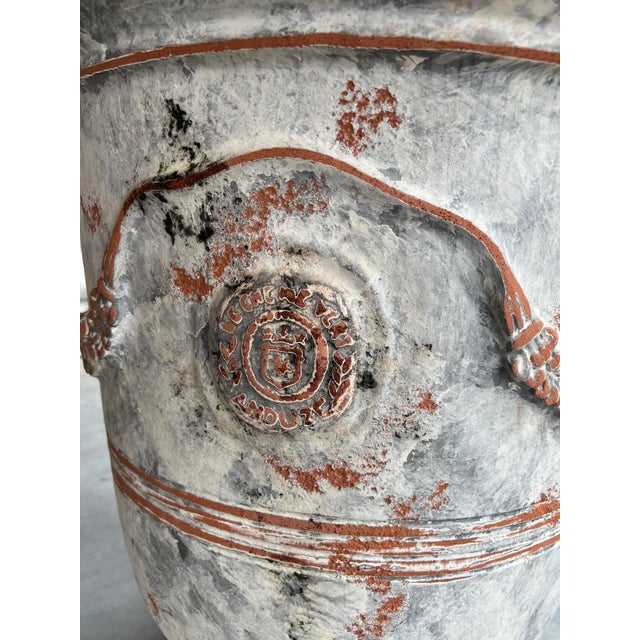A Single French Terracotta Anduze Planter With Antiqued Gray White Finish For Sale - Image 10 of 15