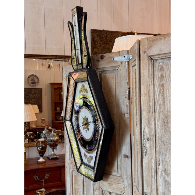 19th Century French Eglomise Barometer With Lyre-Form Thermometer For Sale - Image 10 of 11
