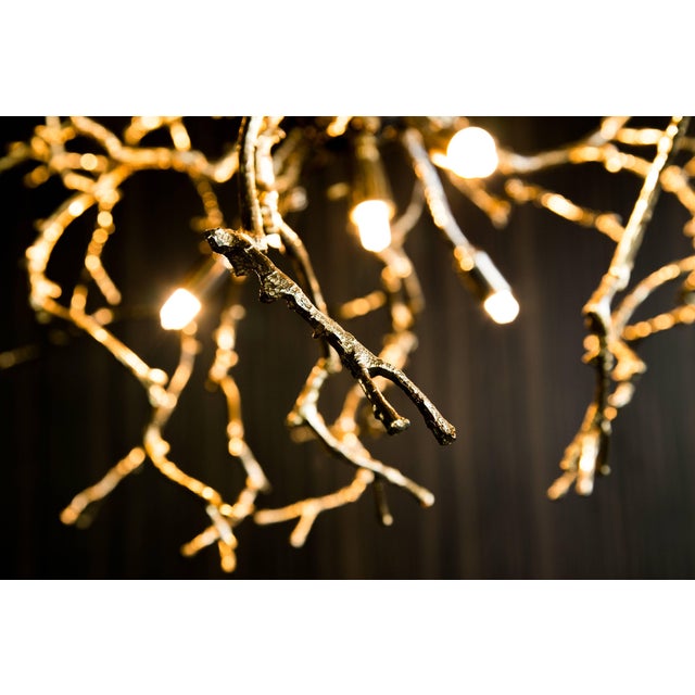 21st Century Sculptural Modern Handmade Pendant Led Lamp in Brass .Chandelier For Sale - Image 4 of 10