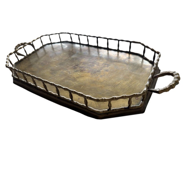 Large Mid Century Brass Bamboo Style Tray For Sale - Image 4 of 7