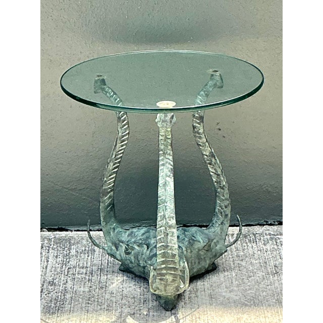 Verdigris Vintage Verdigris Elephants Side Table For Sale - Image 8 of 12