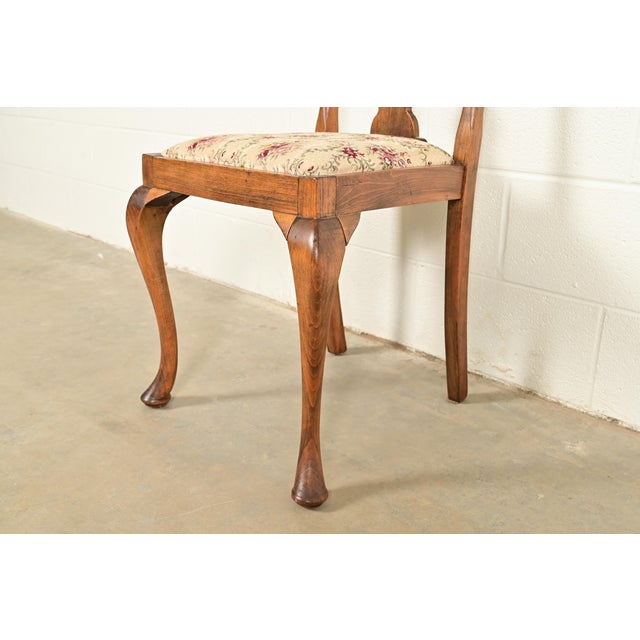 Brown Baker Furniture Style Queen Anne Solid Oak Dining Chairs, Set of Four For Sale - Image 8 of 11