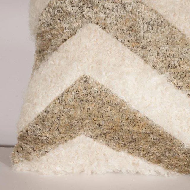 Champagne Custom Designed Chevron Pillow in Champagne and White Mongolian Lambswool For Sale - Image 8 of 10