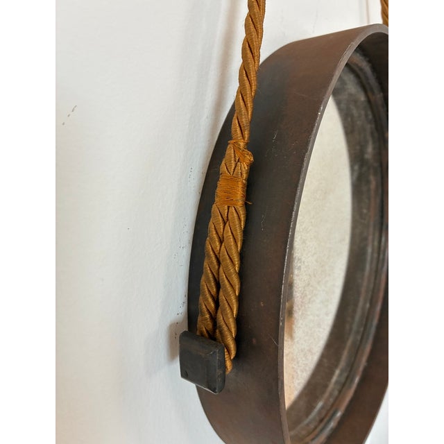 Vintage Round Metal Mirror on Silk Rope, France For Sale - Image 10 of 18