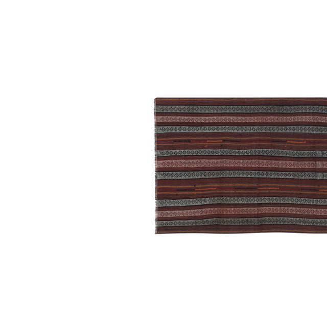 Mid-Century Modern Turkish Kilim Hand Woven Rug 4'4'' X 12'12'' For Sale - Image 3 of 13