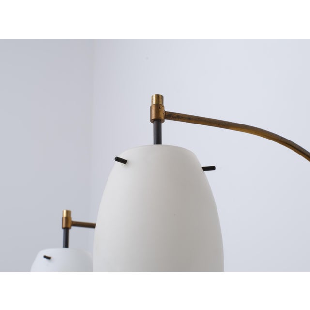 Mid-Century Modern Italian Brass and Opaline Glass Wall Sconces with Arched Arms, 1950s, Set of 2 For Sale - Image 3 of 9