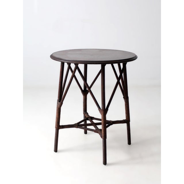 Brown Early 20th Century Wicker and Wood Side Table For Sale - Image 8 of 16