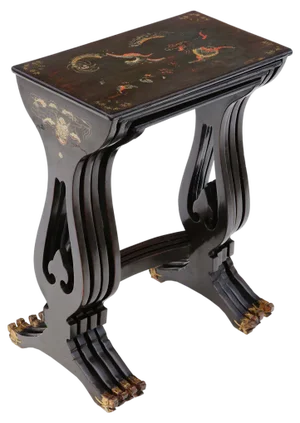 Antique Chinoiserie Decorated Black Lacquer Nesting Tables, 1890s, Set of 4