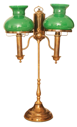 Antique Bradley Hubbard Style Student Double Oil Table Lamp with Racing Green Glass Shades, 1890s