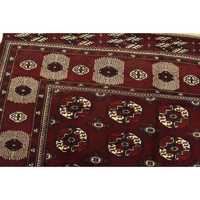 Textile Turkmen Rug 7'7'' X 12'5'' Red Wool Vintage Hand-Knotted Oriental Carpet For Sale - Image 7 of 15