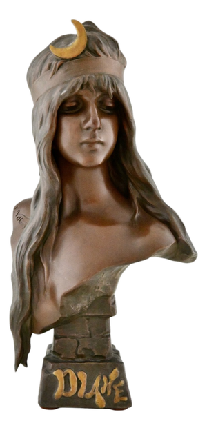 Emmanuel Villanis, Art Nouveau Diane Bust, 1900, Metal