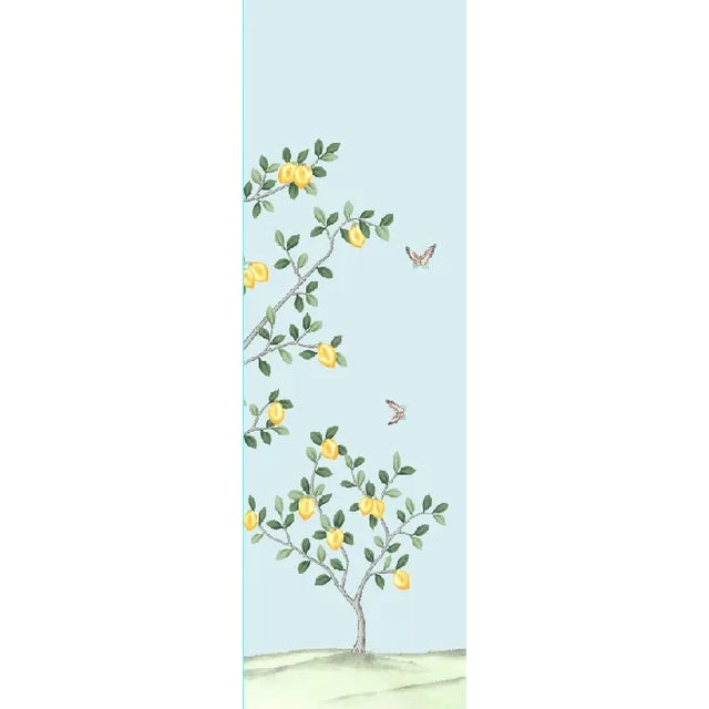 Chinoiserie Lemon Tree Light Blue Wallpaper Mural - 5 Panels For Sale - Image 3 of 9