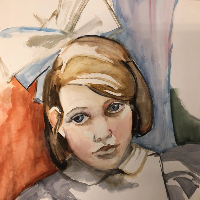 Original watercolor painting on paper Unsigned Mid Century 14 x 22