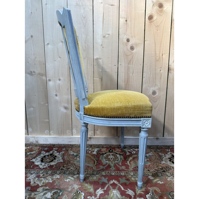 Yellow Louis XVI Chairs in Painted Wood and Velvet, 1970s, Set of 6 For Sale - Image 8 of 10
