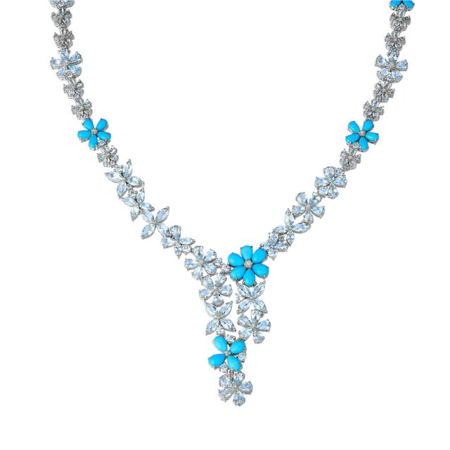 Sky Blue Nina Zhou Serenity Aquamarine Turquoise Diamond Statement Necklace in 14k Yellow Gold For Sale - Image 8 of 11