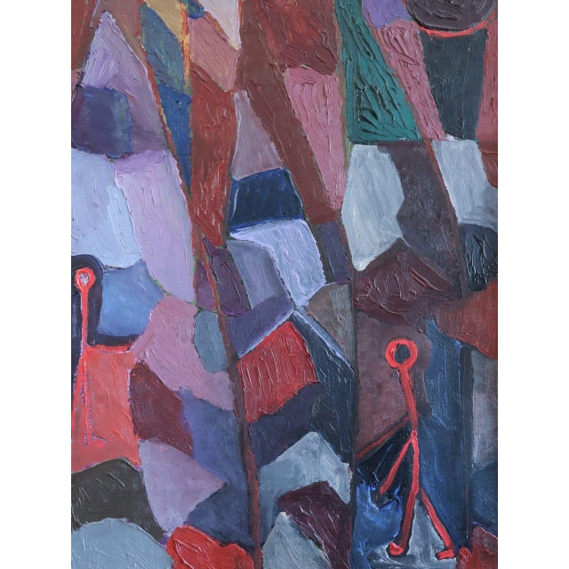 Red Mid-Century Modern 'A Gathering Across Planes' Geometric Abstract Oil Painting by Swedish Artist Gunnar Greiber (1919 – 2011), Framed For Sale - Image 8 of 11