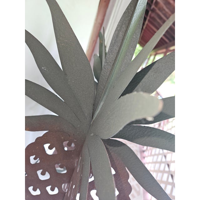 Folk Art Large Cut Metal Painted Tole Pineapples - A Pair For Sale - Image 4 of 6
