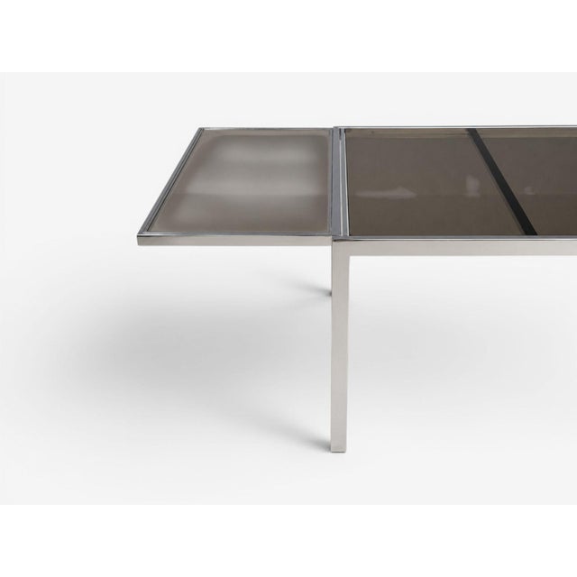 Silver Milo Baughman Style, Expanding Dining Table, Chrome, Smoked Glass, Usa, 1970s For Sale - Image 8 of 12