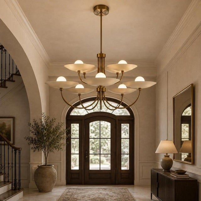 9 Light Brass Chandelier, Mid Century Modern Globe Light, Handmade Antique Brass Ceiling Fixture, Luxury Dining Room Lighting For Sale - Image 10 of 13
