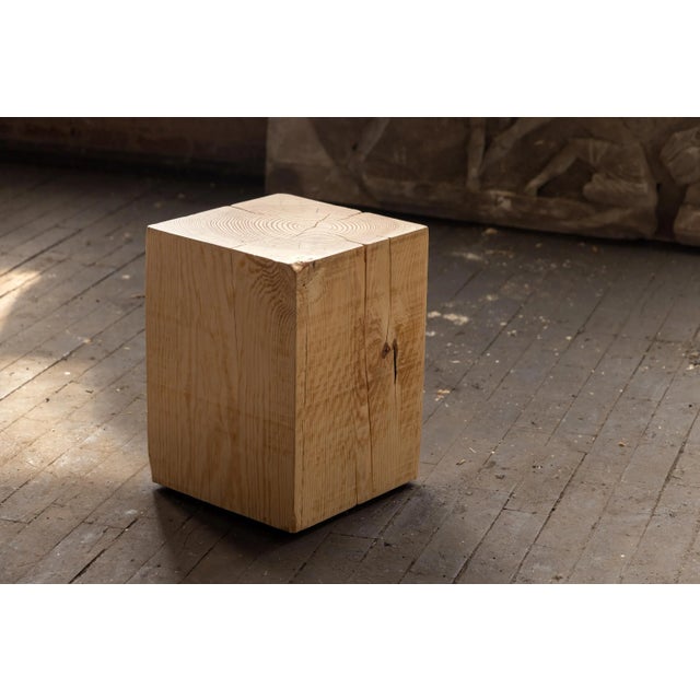 Contemporary Alabama Sawyer "Hyo" Natural Pine Wood Cube Side Table For Sale - Image 3 of 11