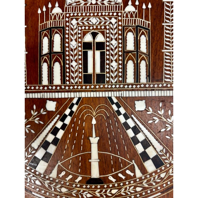 1950s Anglo-Indian Inlaid Taj Mahal Round Side Folding Tea Table For Sale - Image 10 of 11