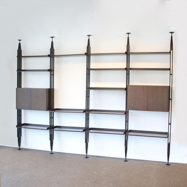 A beautiful, 4-unit wide shelving system desined by Franco Albini, manufactured by Poggi in Italy around 1960. This large...