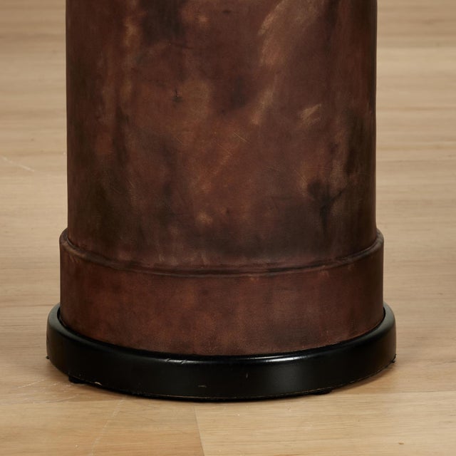 1920s 1920s Antique English Leather Bucket Table Lamps With Armorial Crests - a Pair For Sale - Image 5 of 11