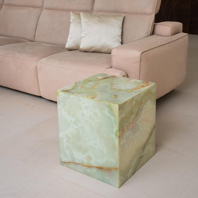 Onyx Cube Table in Light Green by Forzini For Sale - Image 4 of 5
