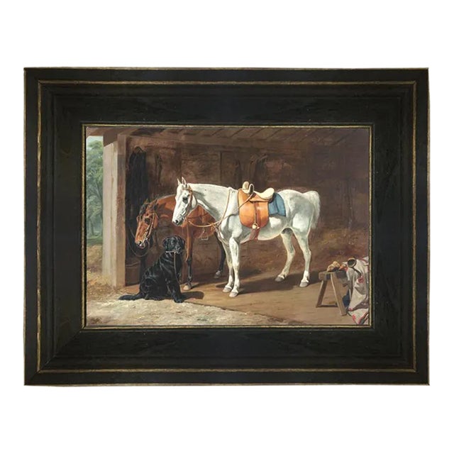 "Labrador and Horses" Contemporary Reproduction Print on Canvas, Framed For Sale