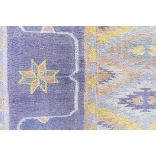 English Doris Leslie Blau Vintage Indian Dhurrie Geometric Gray Flatweave Cotton Carpet For Sale - Image 3 of 8