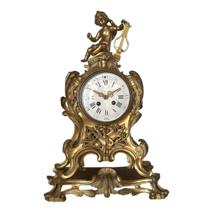 19thC French Maker Louis XVI Gold Ormolu Bronze Mantel Clock, 1