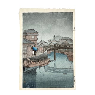 Hasui Kawase "Early Summer Rain at Arakawa," 1931 Antique Japanese Woodblock Prin For Sale