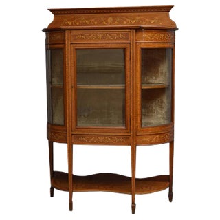 Low Antique Edwardian Inlaid Display Cabinet For Sale
