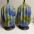 A pair of large scale Mid-Century blue and green textured ceramic lamps standing 25"H to the top of the socket x 10"...