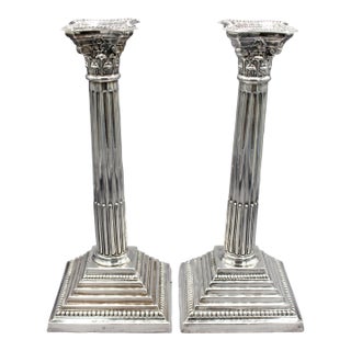 1966 Pair of Enlgish Sterling Silver Candlesticks For Sale