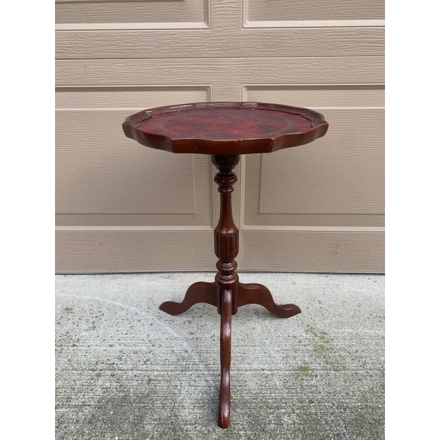 Brown Georgian Revival Mahogany Drinks Table With Burgundy Tooled Leather Top For Sale - Image 8 of 9