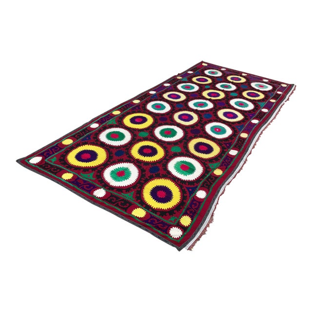 Vintage Oversized Suzani Wall Decor Tablecloth - 5' x 12' For Sale