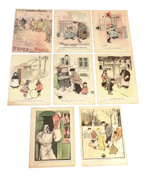 Antique French Lithographs - Satire & Humor - Paris Types - Set of 8