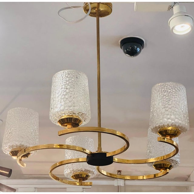 Metal French 1960s Arlus Golden Glass Pendant Mid Century For Sale - Image 7 of 10