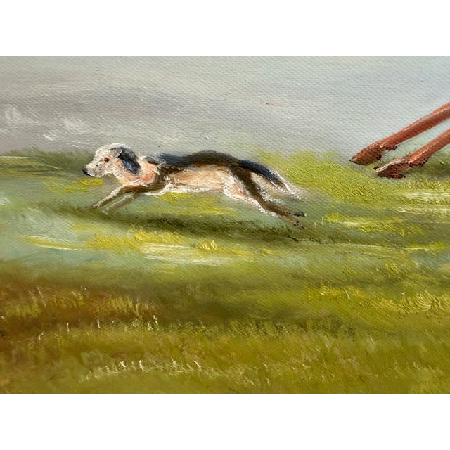 Green Large English Fox Hunting Scene Oil Painting Equestrian Sporting Art, Framed For Sale - Image 8 of 10