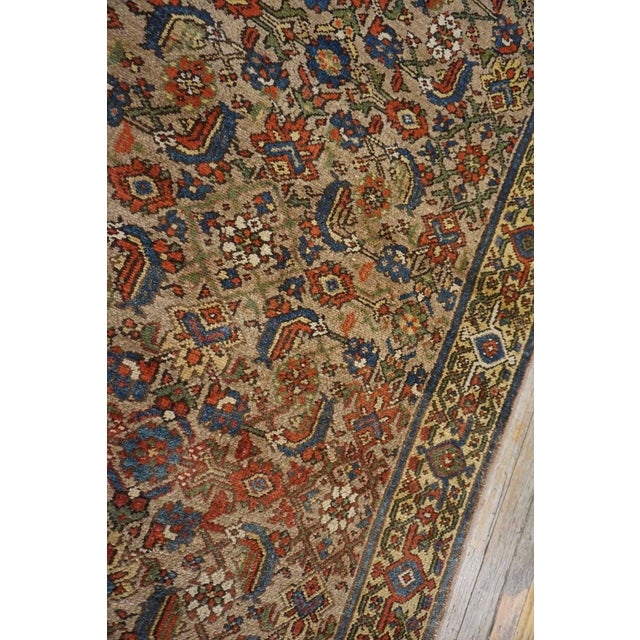 1920s Small Antique Camel Field Mahi Herati Paisley Malayer Knotted Wool Rug For Sale In New York - Image 6 of 7