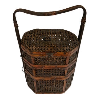 Caned Three Tier Chinese Wedding Basket For Sale