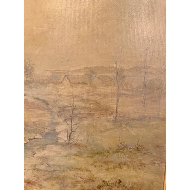 Gray Michael Moering, Winter Landscape with Stream and Village, Oil Painting on Canvas For Sale - Image 8 of 13