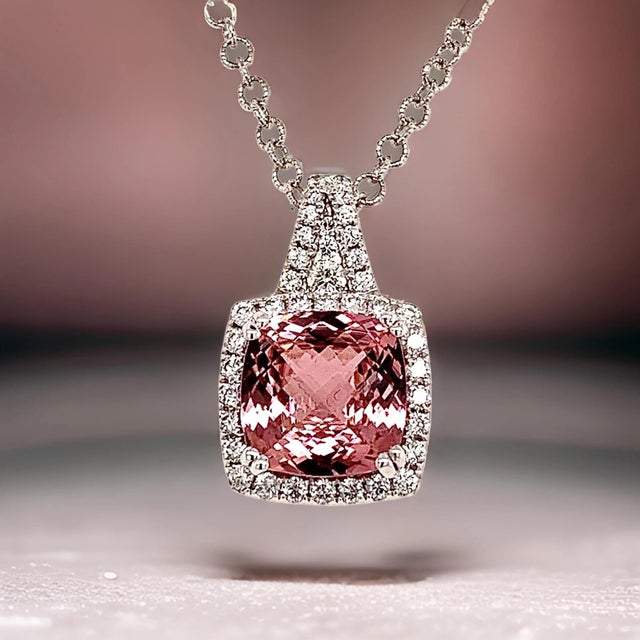 Diamond Rubellite Tourmaline Necklace 5.47 TCW 18k Gold Certified For Sale - Image 10 of 18