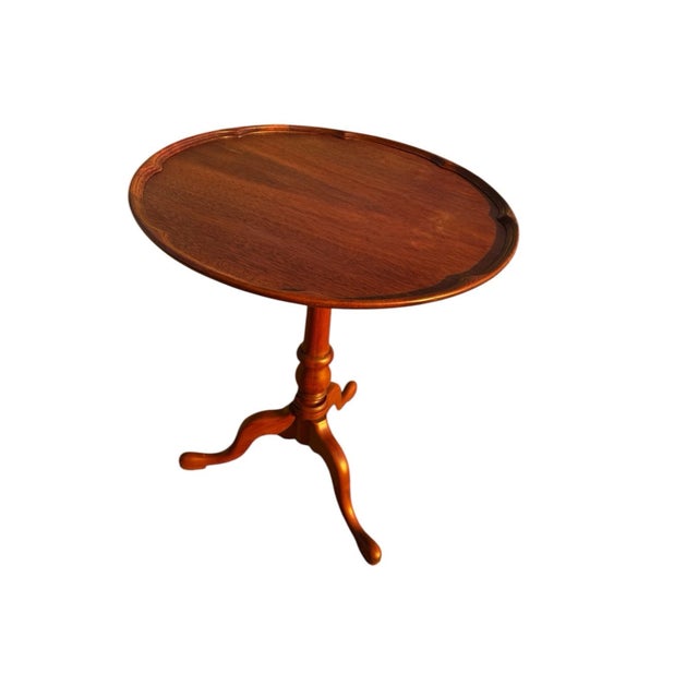 Brown 1970s Walnut Pie Crust Side Table Georgian Style Tripod Pedestal For Sale - Image 8 of 18