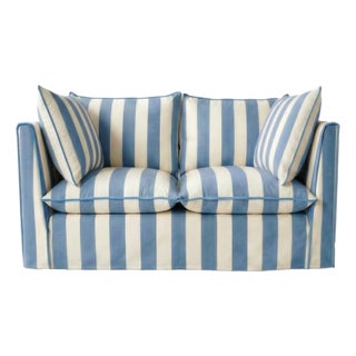 Sophie Conran Coco 2 Seater Sofa - Cornish Blue Wide Stripes with Knife Edge Cushion For Sale