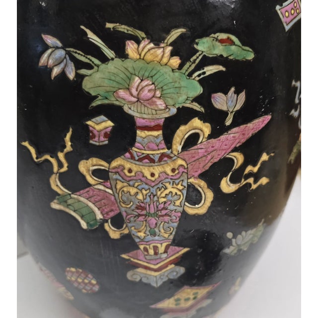 1930s Vintage Famille Noire Ginger Jar With Vibrant Colored Designs For Sale - Image 5 of 11